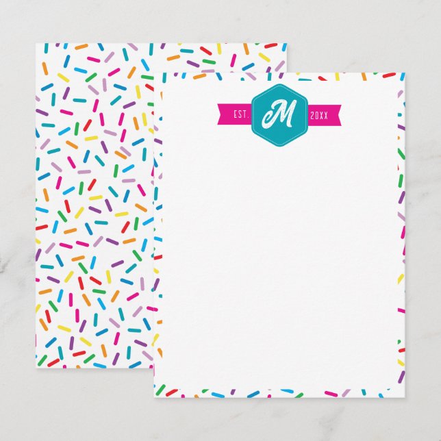 Colourful Rainbow Sprinkles Retro Monogram Card (Front/Back)