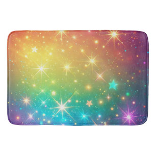 Colourful Rainbow star space Bath Mat