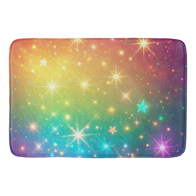 Colourful Rainbow star space Bath Mat (Front)