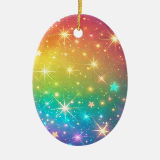 Colourful Rainbow star space Ceramic Tree Decoration (Front)