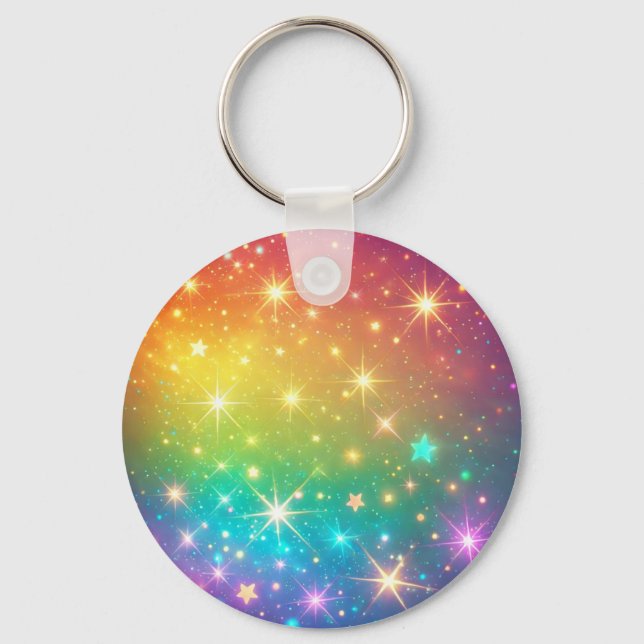 Colourful Rainbow star space Key Ring (Front)