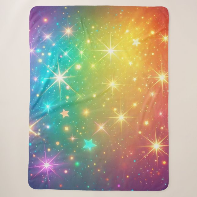 Colourful Rainbow star space Sherpa Blanket (Front)