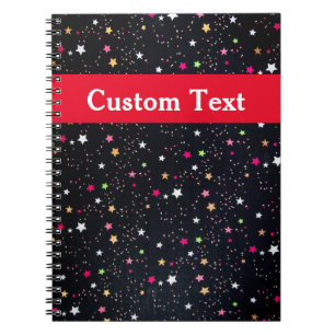 Colourful Rainbow Stars Cute Black  Notebook