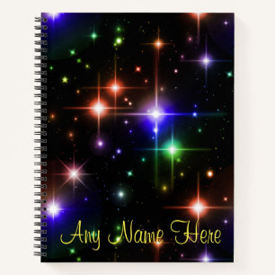 Colourful Rainbow Stars with Name Fantasy Night Sk Notebook