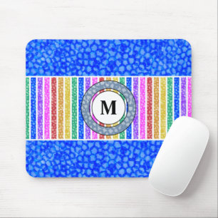 Colourful Rainbow Stripe Blue Watercolor Mosaic Mouse Pad