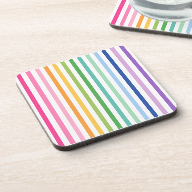 Colourful Rainbow Stripe Hard Plastic Coaster (Left Side)