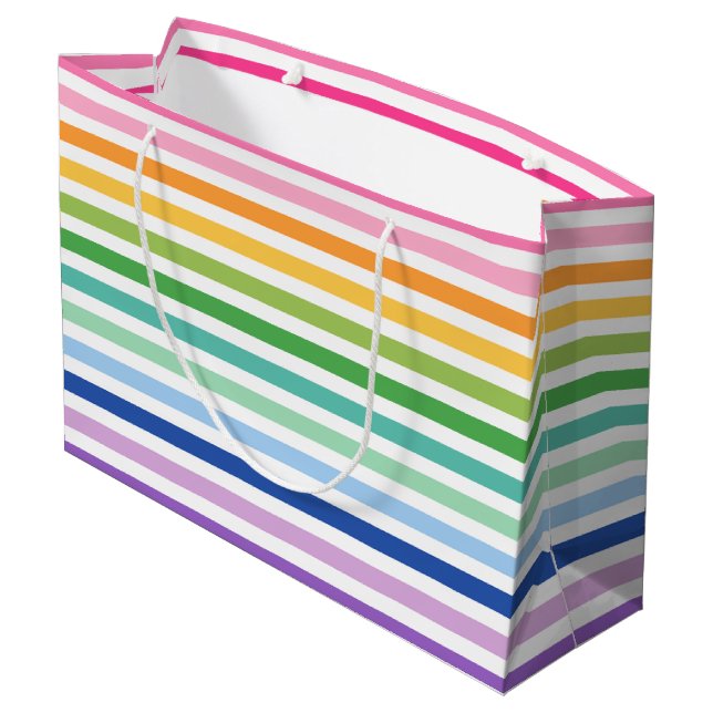 Colourful Rainbow Stripe Pattern Large Gift Bag (Back Angled)