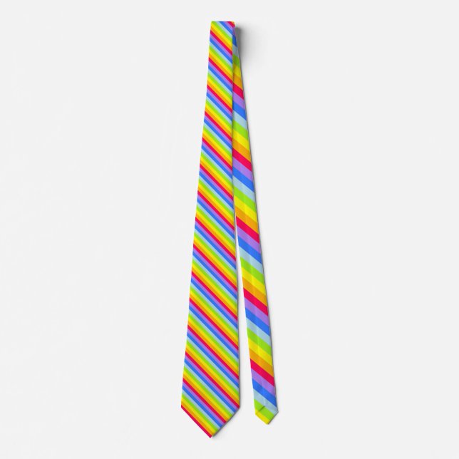 Colourful rainbow striped bright neck tie (Front)