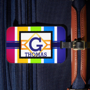 Colourful Rainbow Striped Monogram Luggage Tag