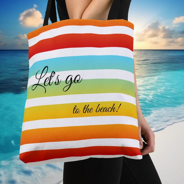 Colourful Rainbow Striped Pattern Bag (Colorful turquoise rainbow striped summer beach tote bag with custom background color)