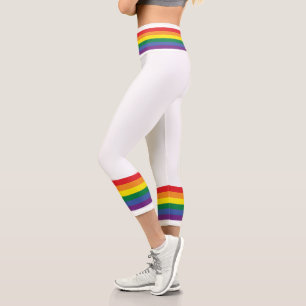 Colourful Rainbow Striped Pattern Capri Leggings