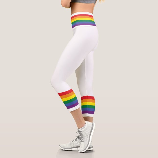 Colourful Rainbow Striped Pattern Capri Leggings (Left)