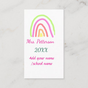 Colourful rainbow stripes add teacher name year business card