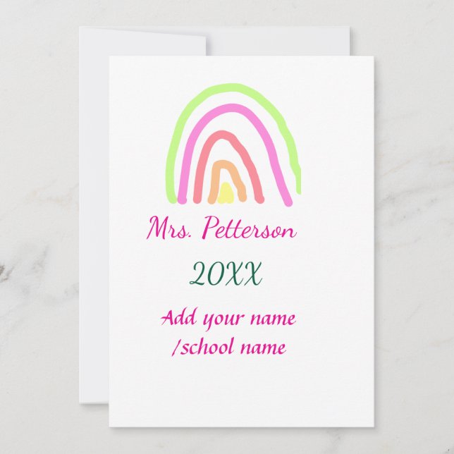 Colourful rainbow stripes add teacher name year invitation (Front)