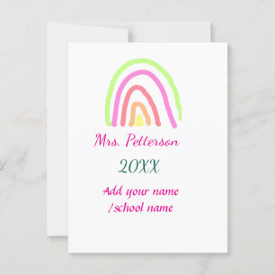 Colourful rainbow stripes add teacher name year postcard