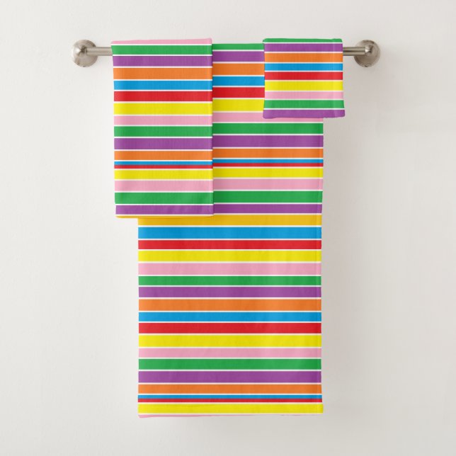 Colourful Rainbow Stripes Bath Towel Set (Insitu)