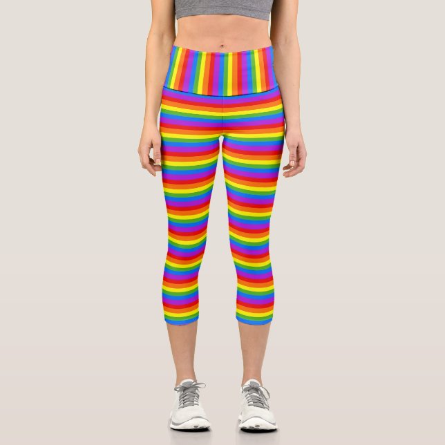Colourful Rainbow Stripes Capri Leggings (Front)