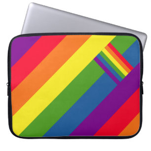 Colourful Rainbow Stripes Celebration with Flag Laptop Sleeve