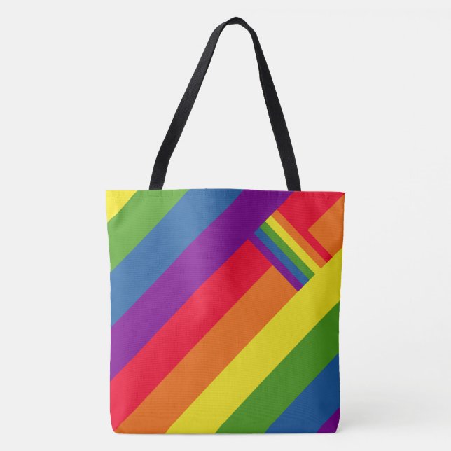 Colourful Rainbow Stripes Celebration with Flag Tote Bag (Front)
