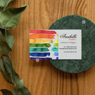 Colourful rainbow stripes interior design business card