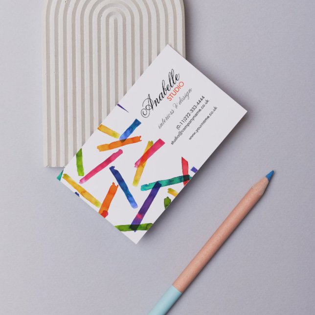 Colourful rainbow stripes interior design business card (Creator Uploaded)