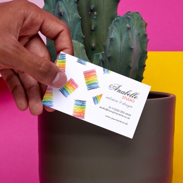 Colourful rainbow stripes interior design business card (Creator Uploaded)