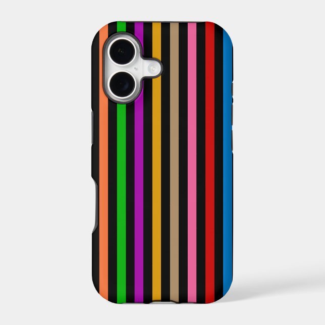 Colourful Rainbow Stripes Lines Design - Black  (Back)