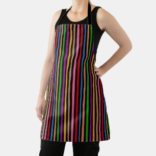 Colourful Rainbow Stripes Lines Design - Black  Apron