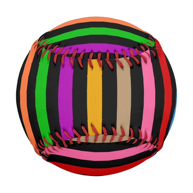 Colourful Rainbow Stripes Lines Design - Black  Baseball (Front)