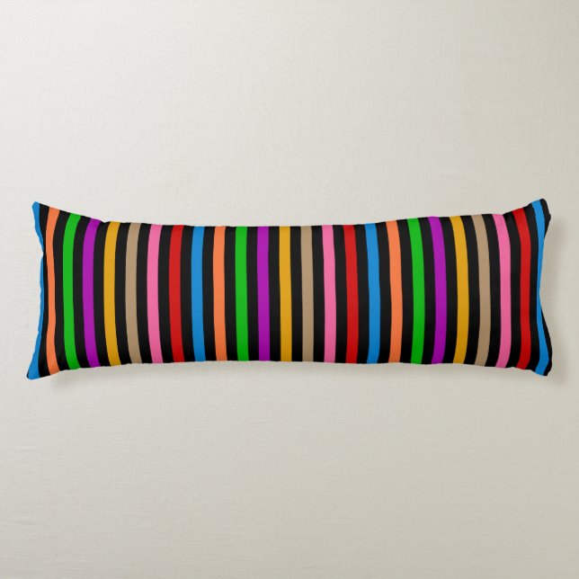 Colourful Rainbow Stripes Lines Design - Black  Body Cushion (Front)
