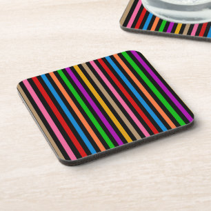 Colourful Rainbow Stripes Lines Design - Black Coaster