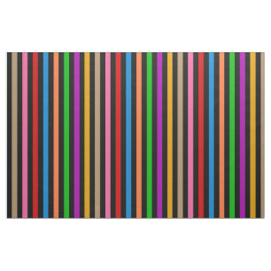 Colourful Rainbow Stripes Lines Design - Black Fabric