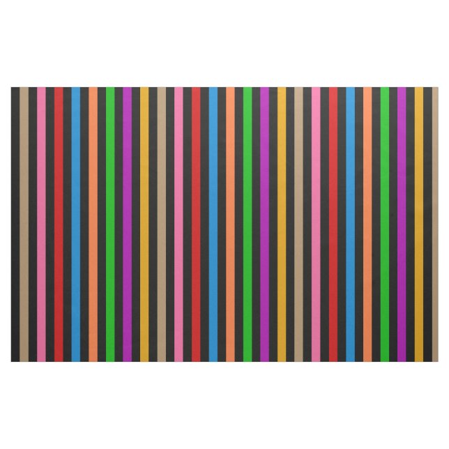 Colourful Rainbow Stripes Lines Design - Black  Fabric (Fat Quarter)