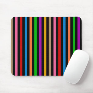 Colourful Rainbow Stripes Lines Design - Black Mouse Pad