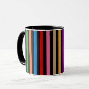 Colourful Rainbow Stripes Lines Design - Black Mug