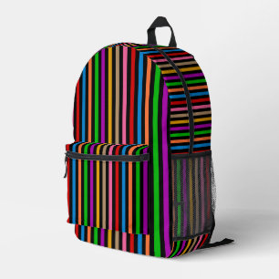 Colourful Rainbow Stripes Lines Design - Black Printed Backpack