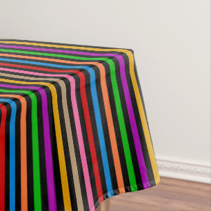 Colourful Rainbow Stripes Lines Design - Black Tablecloth