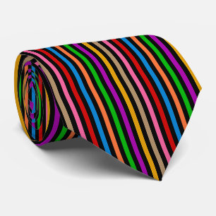 Colourful Rainbow Stripes Lines Design - Black  Tie