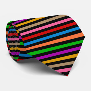 Colourful Rainbow Stripes Lines Design - Black  Tie
