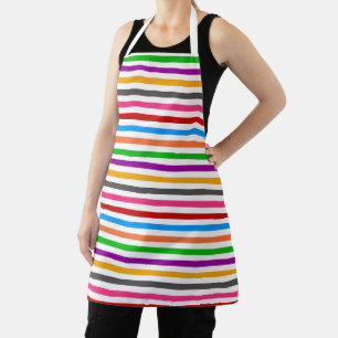 Colourful Rainbow Stripes Lines Design - White  Apron