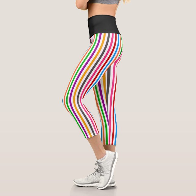 Colourful Rainbow Stripes Lines Design - White  Capri Leggings (Left)