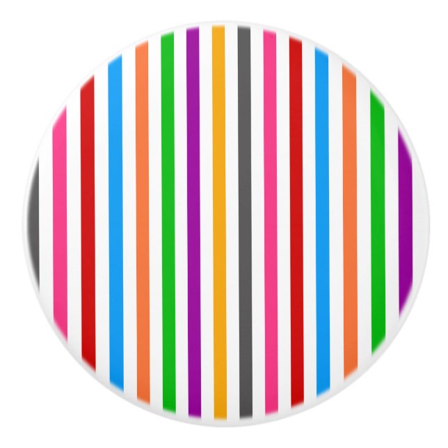 Colourful Rainbow Stripes Lines Design - White  Ceramic Knob (Front)