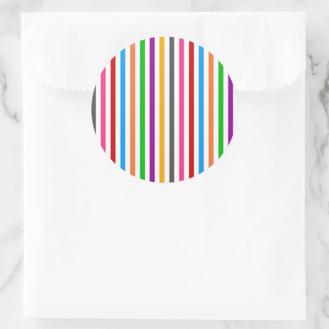 Colourful Rainbow Stripes Lines Design - White  Classic Round Sticker (Bag)