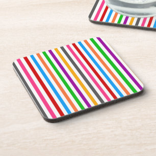 Colourful Rainbow Stripes Lines Design - White Coaster