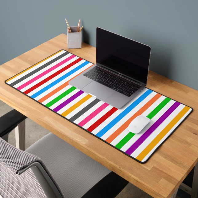Colourful Rainbow Stripes Lines Design - White  Desk Mat (Office 2)