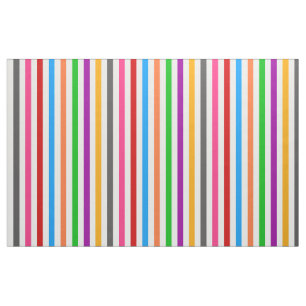 Colourful Rainbow Stripes Lines Design - White Fabric