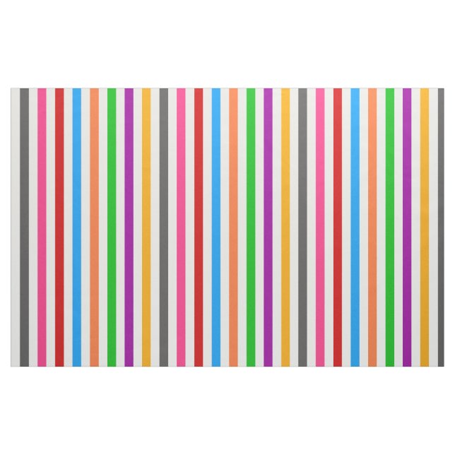 Colourful Rainbow Stripes Lines Design - White  Fabric (Fat Quarter)
