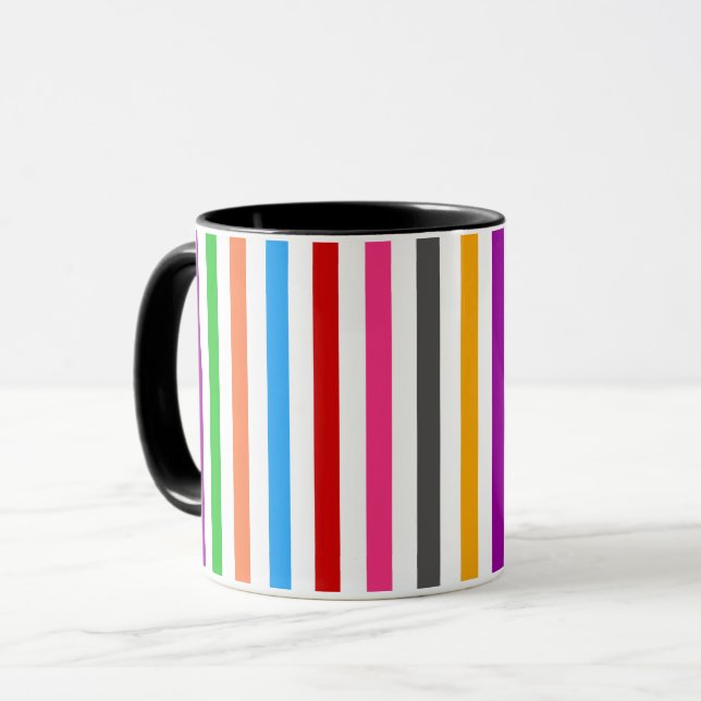 Colourful Rainbow Stripes Lines Design - White  Mug (Front Left)