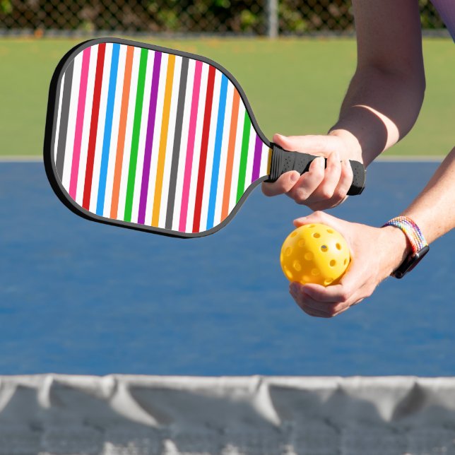 Colourful Rainbow Stripes Lines Design - White  Pickleball Paddle (Insitu)