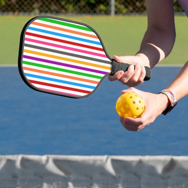 Colourful Rainbow Stripes Lines Design - White  Pickleball Paddle (Insitu)